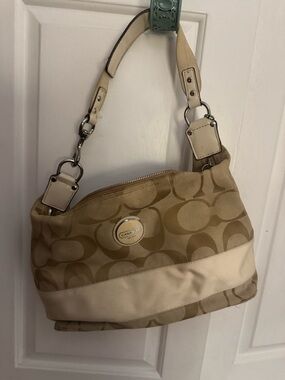 Coach Tan & Cream Signature Canvas Shoulder Bag